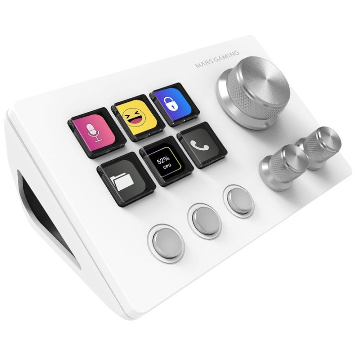 Mars Gaming MSD-TWO Control Deck Compacto 6 Teclas LCD Personalizables 3 Ruedas Windows MacOS Blanco