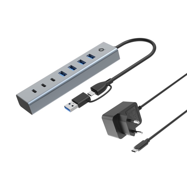 Hub CONCEPTRONIC USB-C a 7xUSB-A/C Gris (HUBBIES20GP)