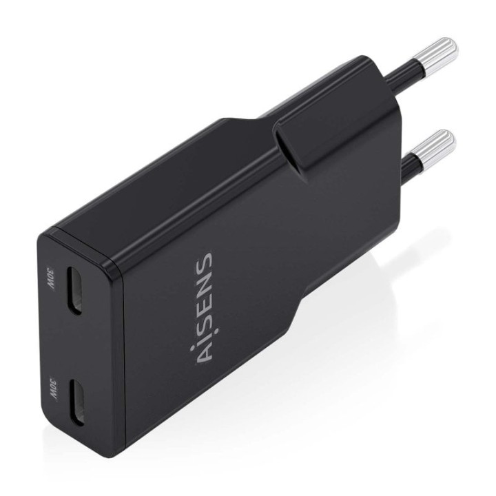 Aisens ASCH-30W2P049-BK Cargador GaN Ultra Slim 30W 2xUSB-C PD3.0 QC4.0 Negro
