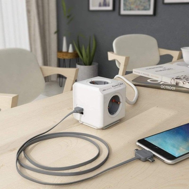 PowerCube Extended USB 4 Tomas + 2 USB 1.5m Verde