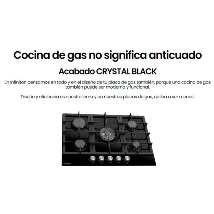 Infiniton 78GLN52 Placa de Gas 5 Zonas 70cm Cristal Negro