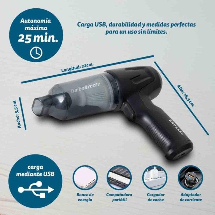 Grunkel Carforce2 Aspiradora de Coche Succión12KPA Filtro HEPA Incluye accesorios Negro