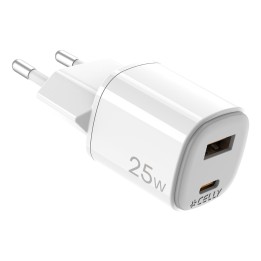 Cargador CELLY USB-A USB-C 25W Blanco (UPTC1USB1USBC25)