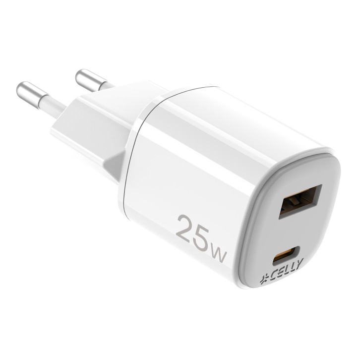 Cargador CELLY USB-A USB-C 25W Blanco (UPTC1USB1USBC25)
