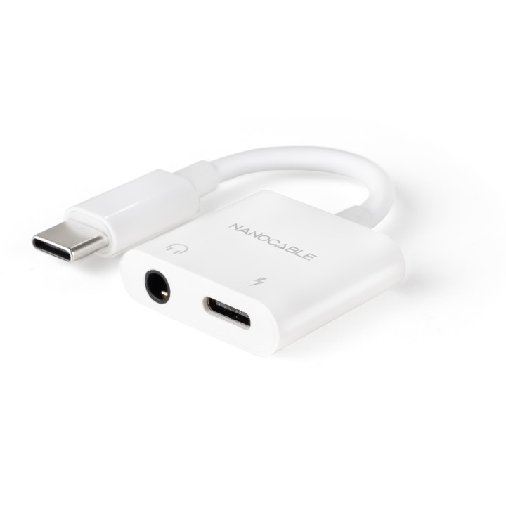 Nanocable USB-C a Jack+USB-C/H 60W Blanco (10.24.1206)