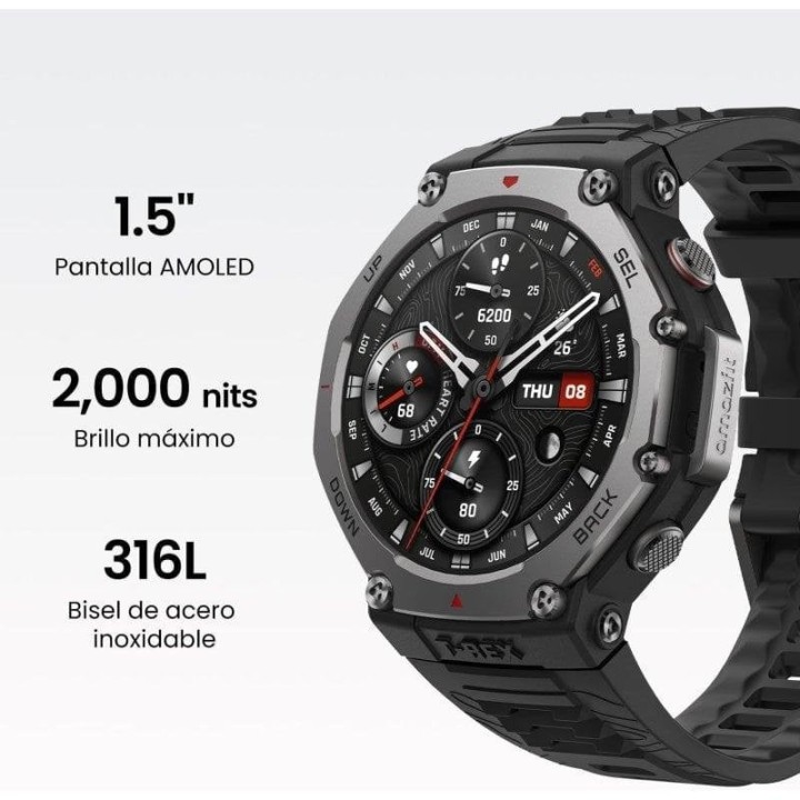 Amazfit T-Rex 3 Reloj Smartwatch AMOLED 2000nits GPS Mapas Control por Voz con IA Lava