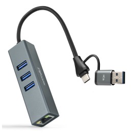 Conversor Nanocable USB-A/C a RJ45+3xUSB-A (10.03.0412)