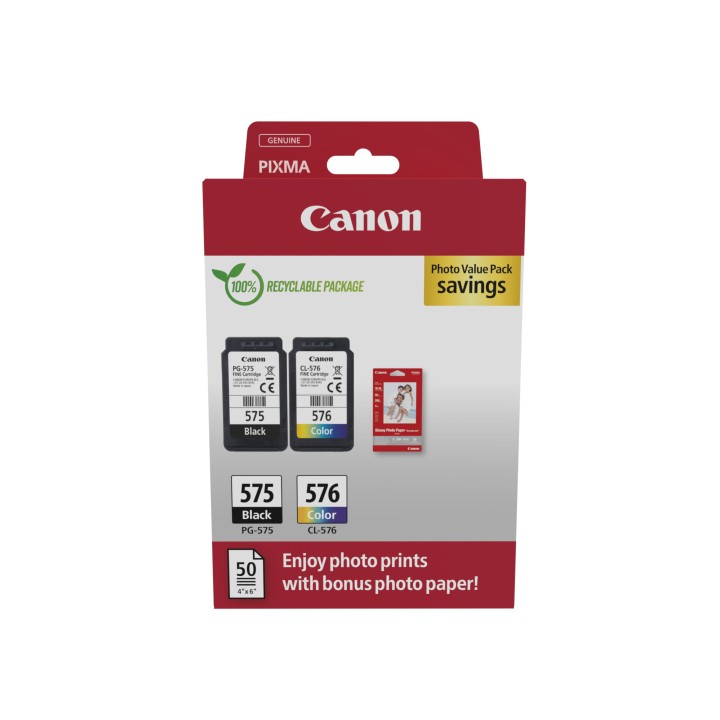 Tinta Canon PG-575/CL-576 Negro/Color +Papel (5438C004)