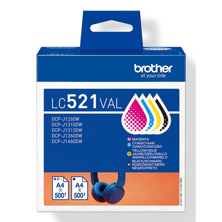 Tinta BROTHER Negro/Cian/Magenta/Amarillo (LC521VAL)