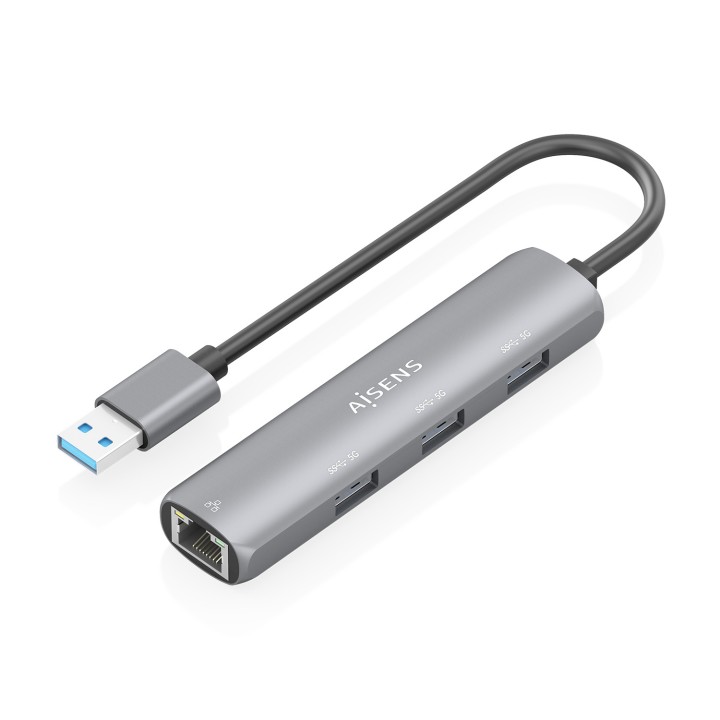 Hub AISENS USB-A a 3xUSB-A/1xRJ45 Gris (ASUC-4P034-GR)
