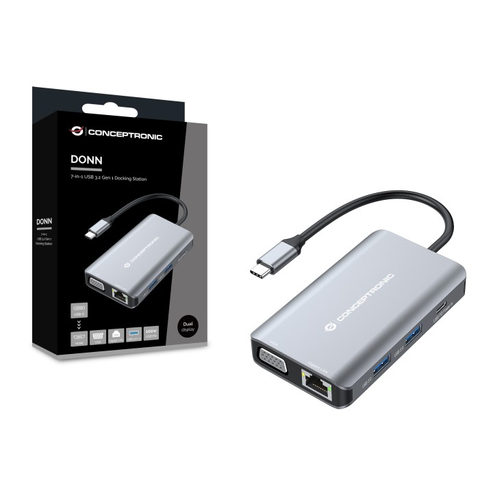 Adaptador CONCEPTRONIC USB-C 7en1 100W Gris (DONN21G)