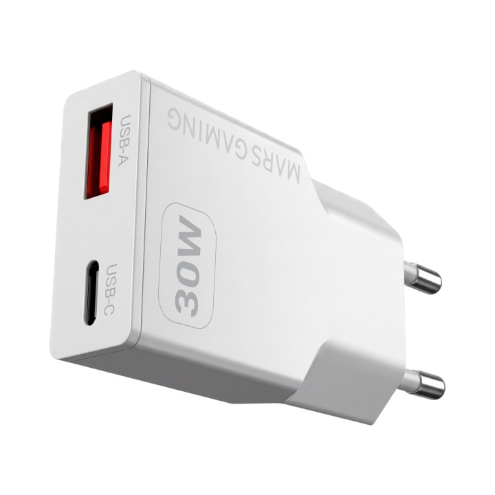 Cargador Pared Mars Gaming 30W USB-A/C Blanco(MDGAN30W)