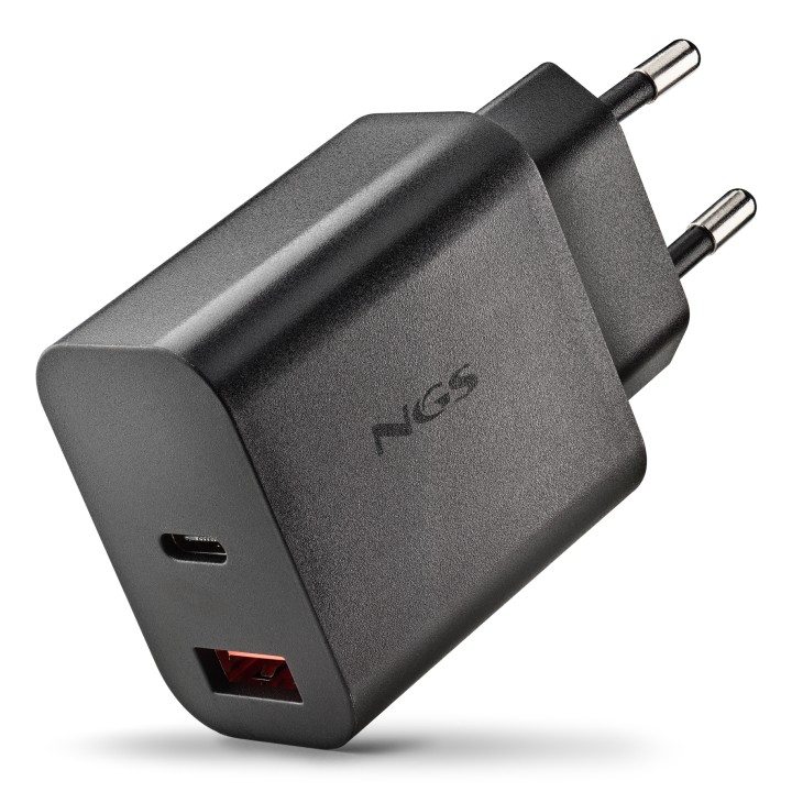 Cargador NGS GaN 20W 1USB-A 1USB-C Negro (ERA20WBLACK)