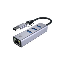 Adaptador CONCEPTRONIC USB-A/C a 3USB-A/1RJ45 (ABBY25G)