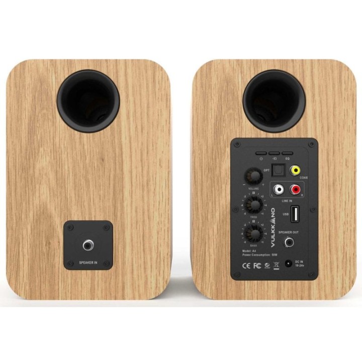 VULKKANO A4 Altavoces Autoamplificados con Woofer 4" Bluetooth 5.0 Óptica RCA Coaxial USB Marrón