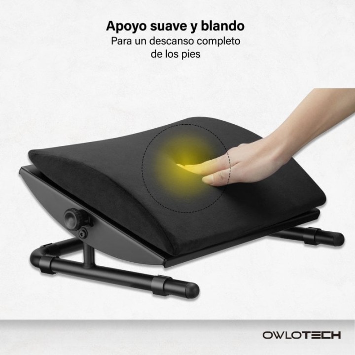Owlotech Reposapiés de Ante y Tecnología SoftFoam Ajustable Inclinable Ergonómico Confort 44x33cm Negro