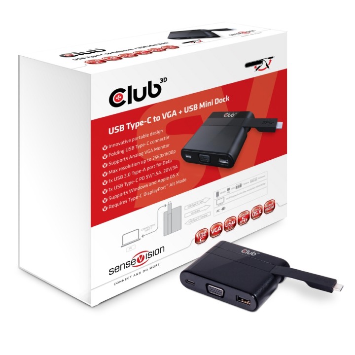 Mini Dock Club 3D USB-C a USB-C+USBA+VGA (CSV-1532)