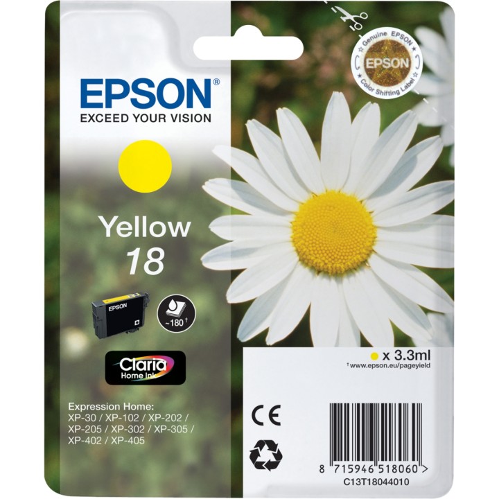 Tinta Epson 18 T1804 Amarillo 3.3ml 180pág(C13T18044012