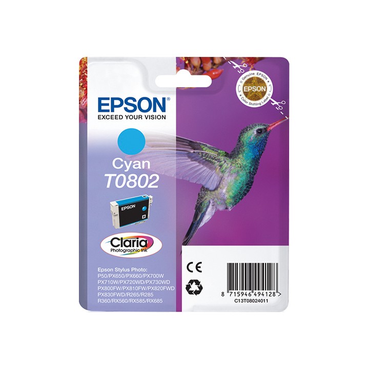 Tinta Epson T0802 Cian Photo 7.4ml (C13T08024011)