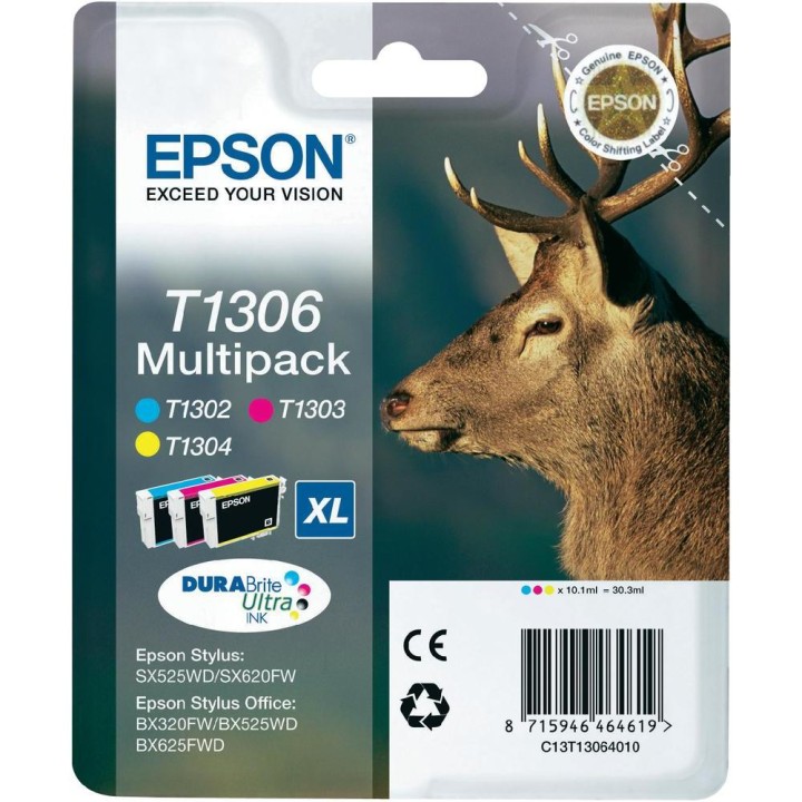 Tinta Epson T1306 Pack Tricolor 10.1ml (C13T13064012)