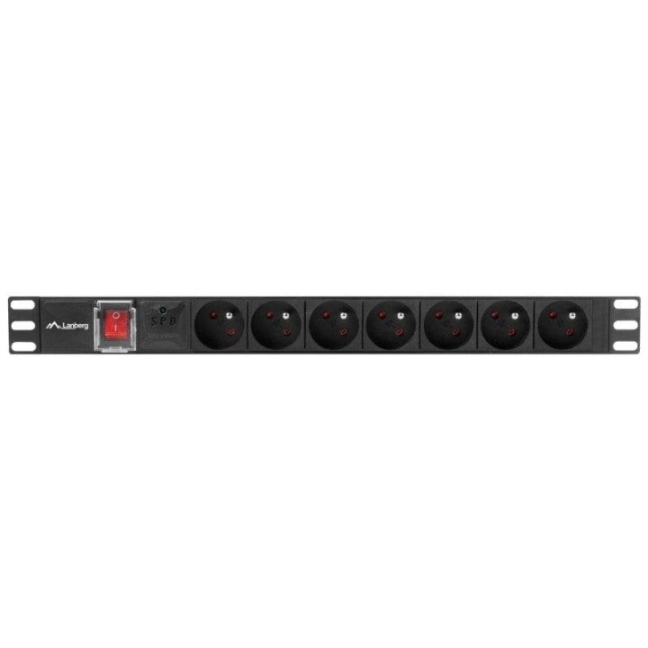 Regleta Lanberg PDU-07E-0200-IEC-BK 7 salidas tipo E 2500W 2m RACK 1U IEC C14 Negra