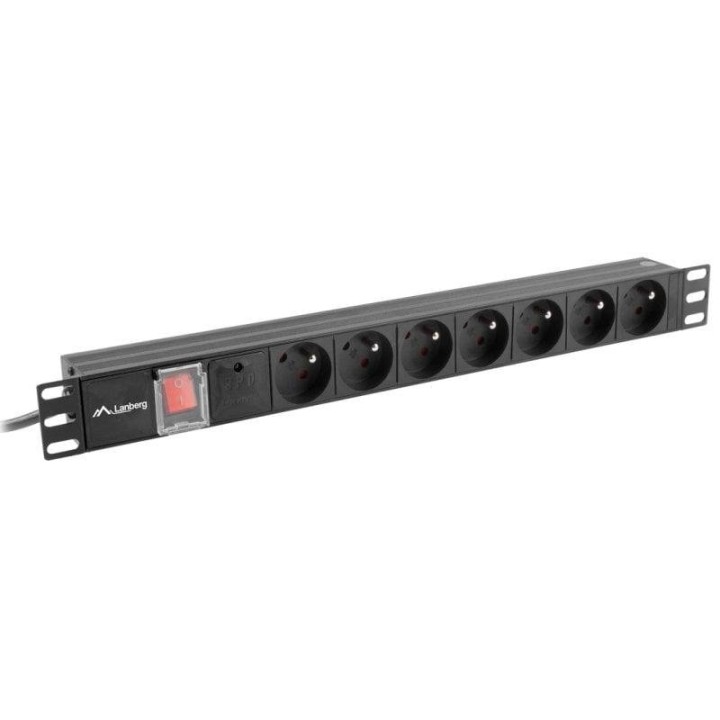 Regleta Lanberg PDU-07E-0200-IEC-BK 7 salidas tipo E 2500W 2m RACK 1U IEC C14 Negra