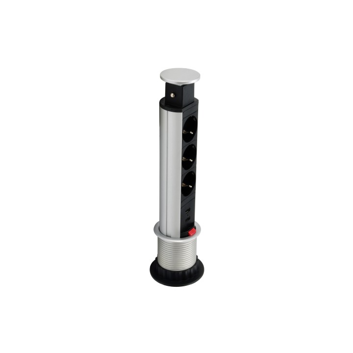 Regleta EQUIP 3 Tomas AC 2xUSB Negra/Plata (EQ333304)