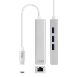 Nanocable 3xUSB-C 3.0 a RJ45 15cm Plata (10.03.0404)