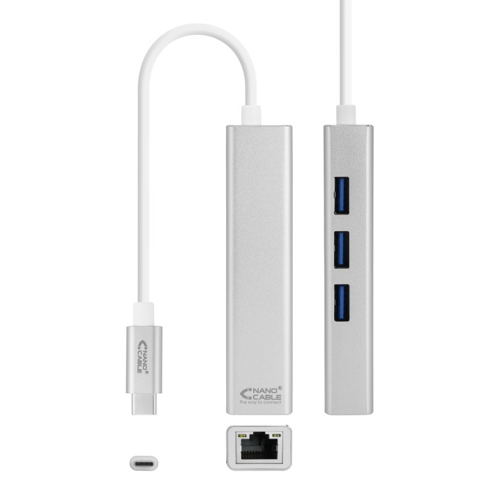 Nanocable 3xUSB-C 3.0 a RJ45 15cm Plata (10.03.0404)