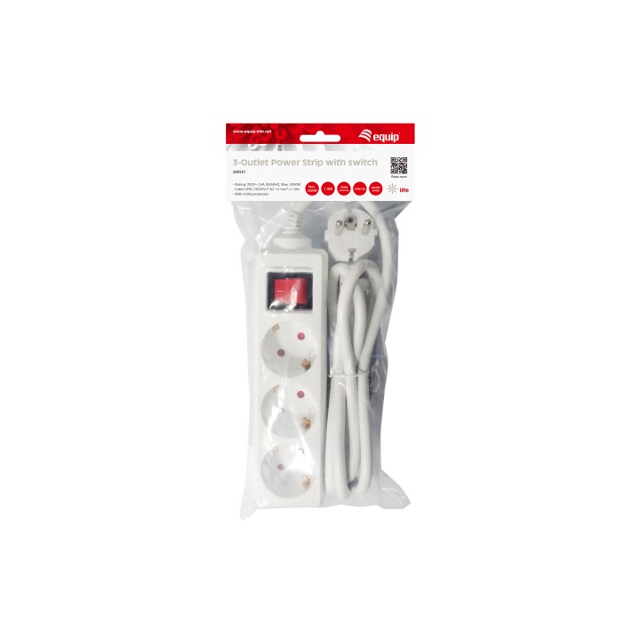 Regleta EQUIP 3xSchuko Interruptor Blanca (EQ245551)
