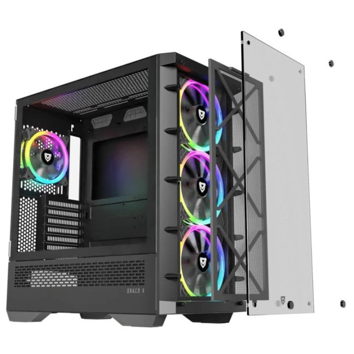 Nfortec DRACO X A-RGB Torre ATX 4 Ventiladores Cristal Templado USB 3.2 Soporte GPU Negra